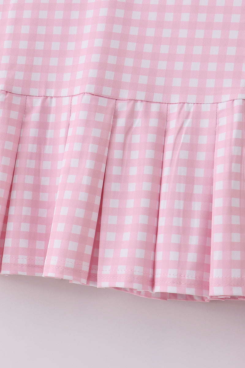 Pink active gingham shorts dress set