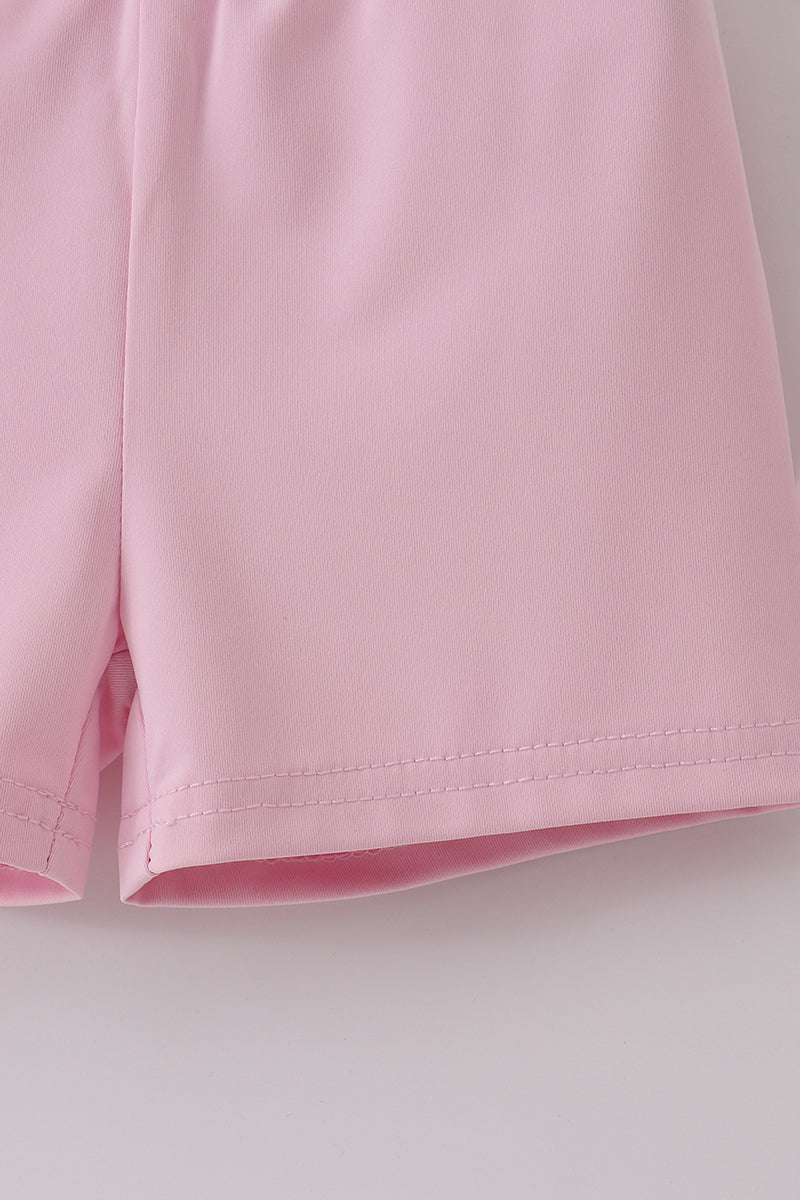 Pink active gingham shorts dress set