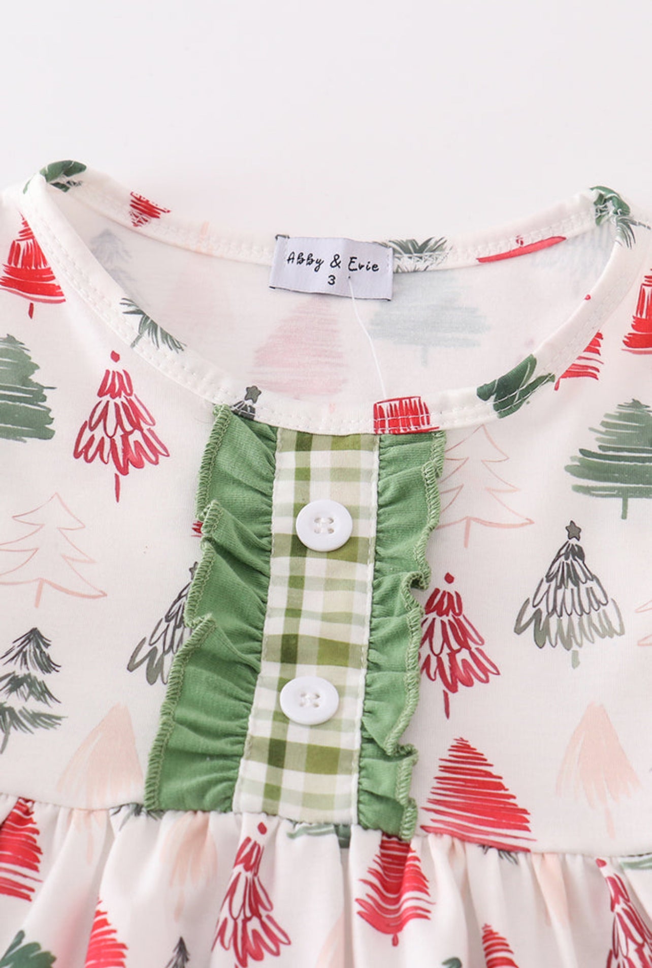 Green Christmas Tree Print Ruffle Girl Set