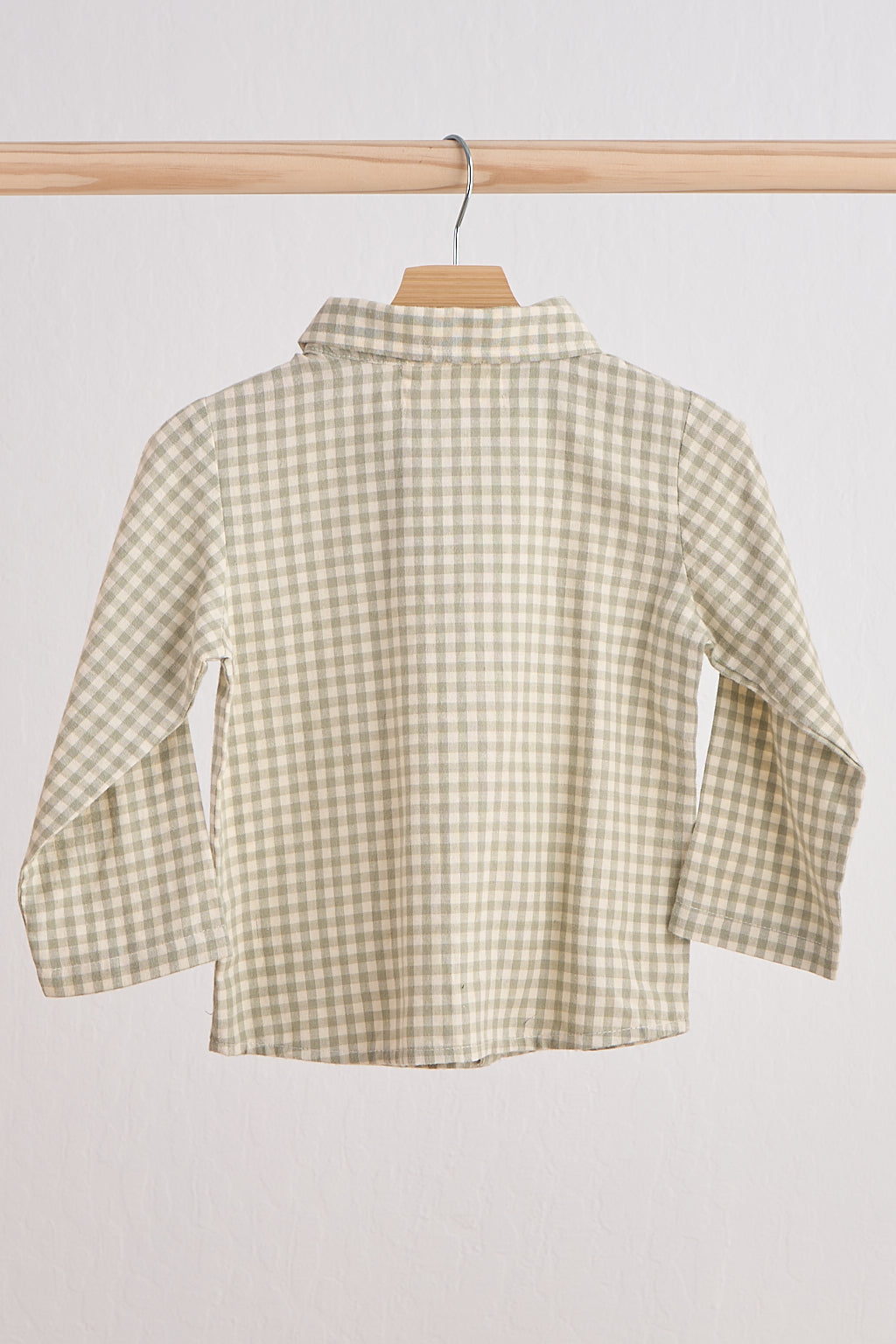 Green woven gingham bow flannel button down shirt