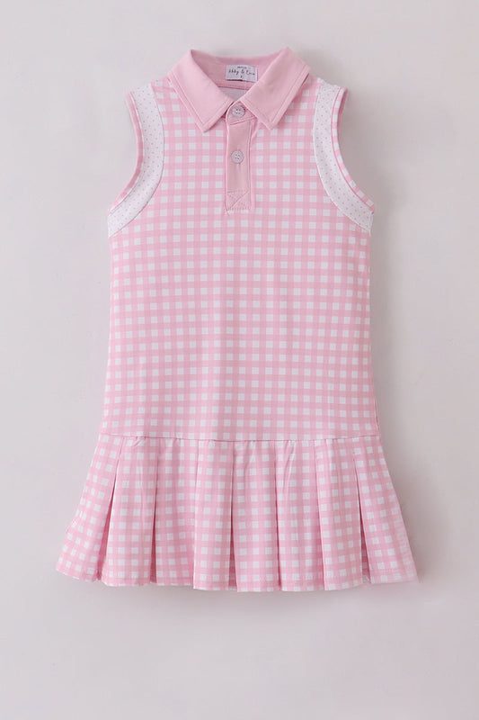 Pink active gingham shorts dress set
