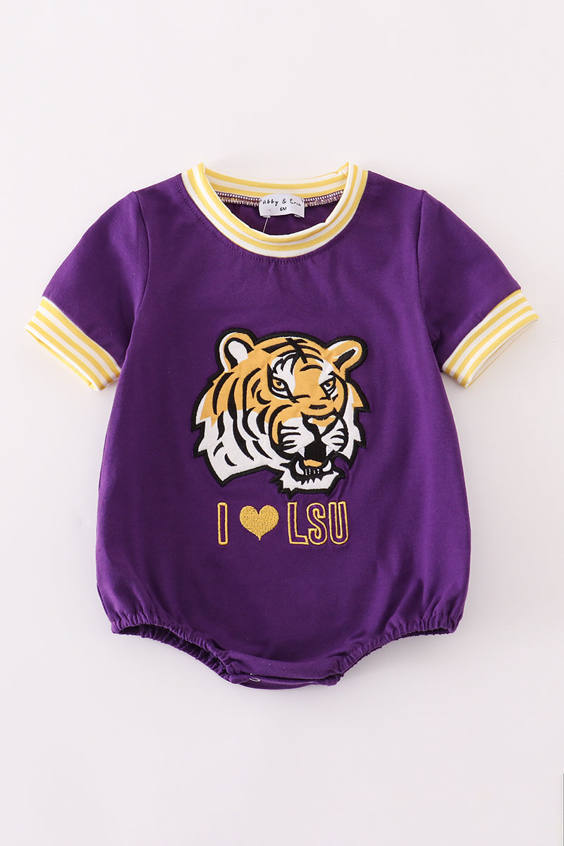 Purple gold I love LSU applique bubble
