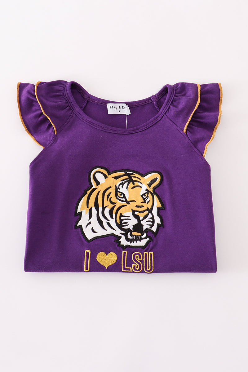 Purple gold I love LSU applique ruffle shorts set