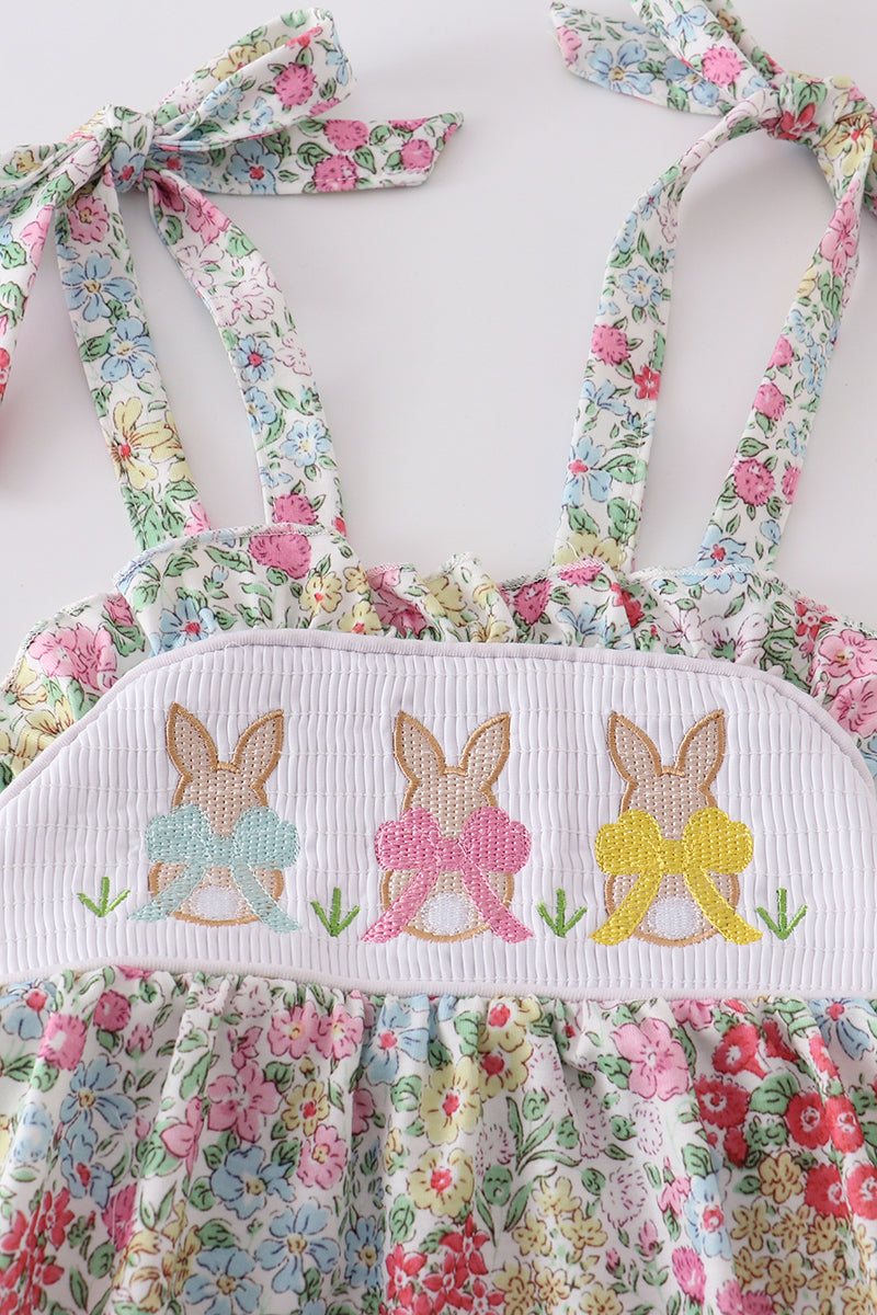 Easter floral print bunny embroidery girl bubble