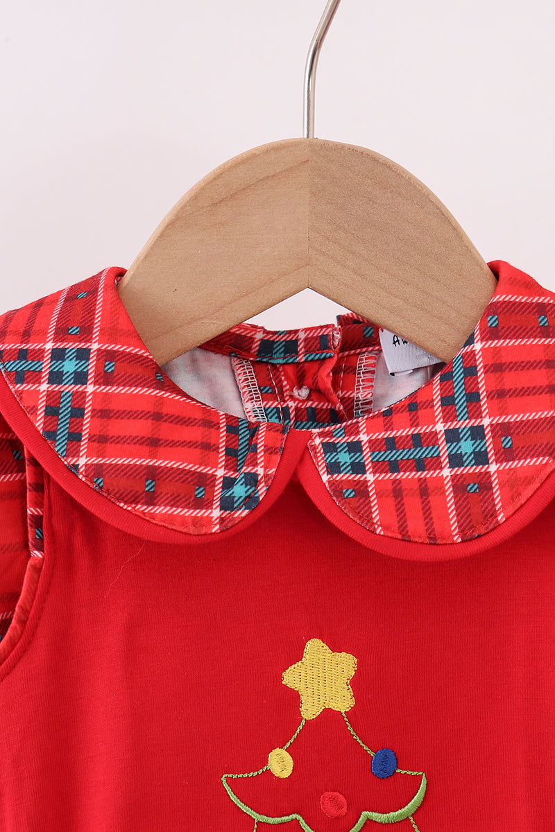 Red tree embroidery plaid bubble set