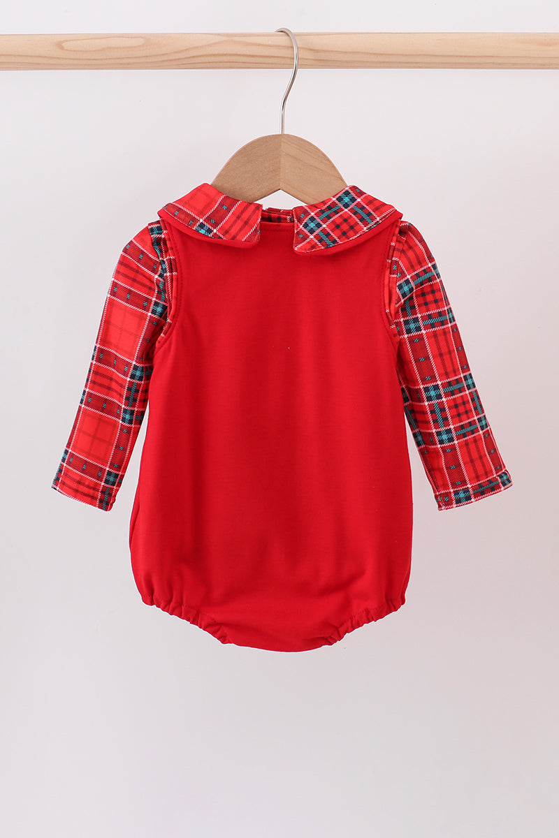 Red tree embroidery plaid bubble set