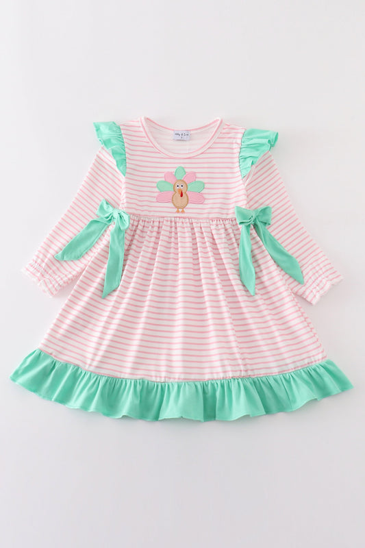 Pink stripe turkey applique dress