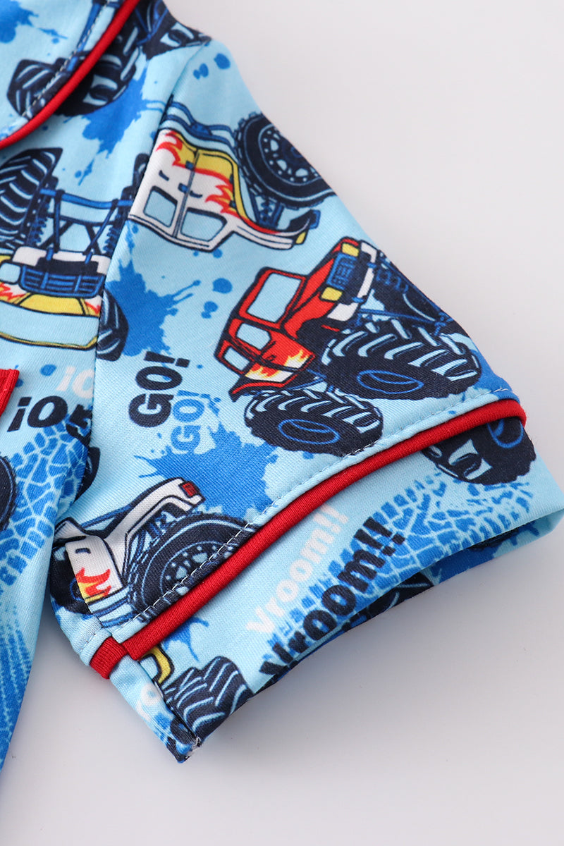 Monster truck print boy pajamas set