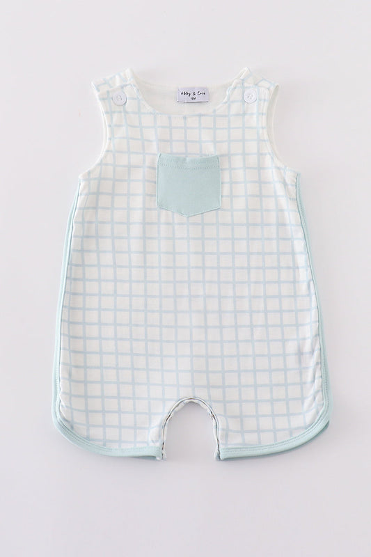 Blue checkered boy romper