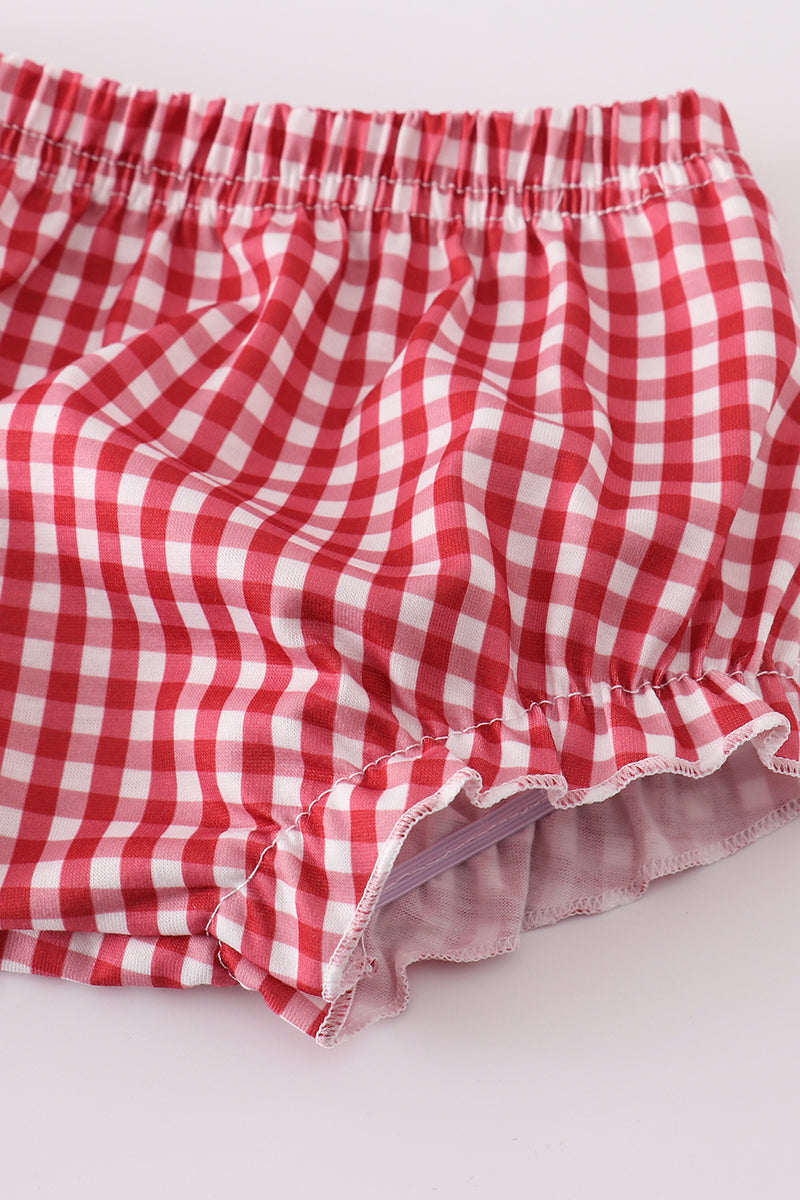 Red dot strawberry applique girl bloomer set