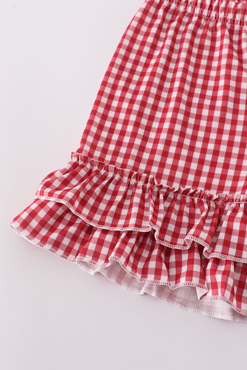 Red dot strawberry embroidery girl set