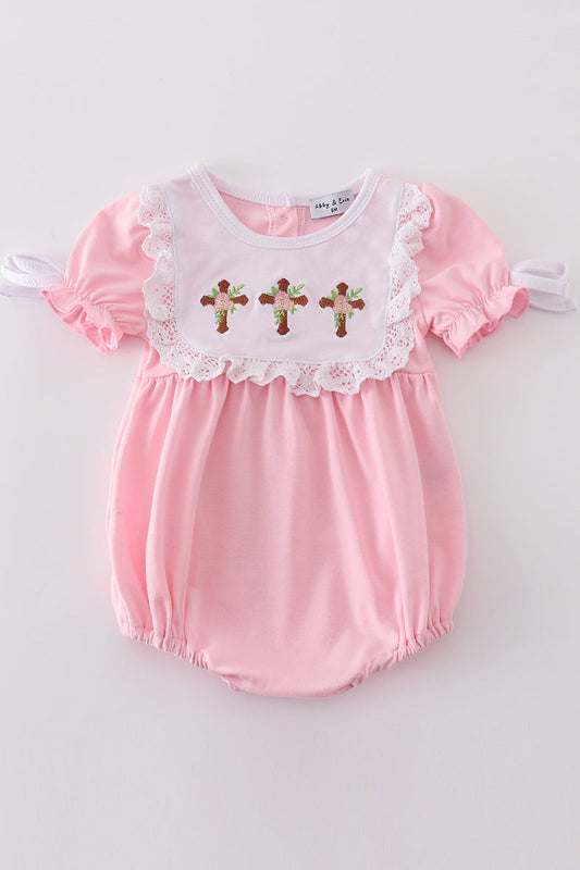 Pink easter cross embroidery girl bubble