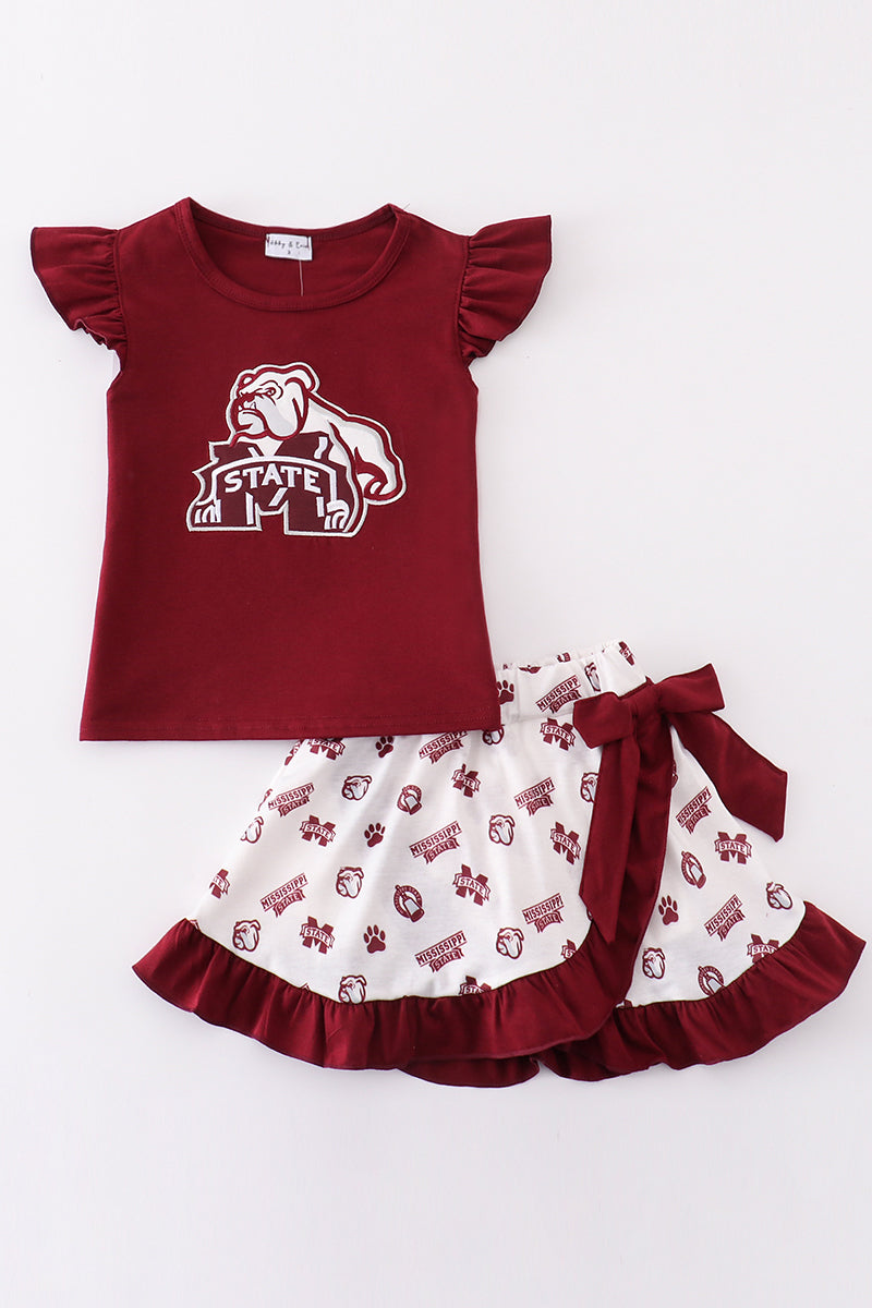 Maroon mississippi embroidery girl skort set