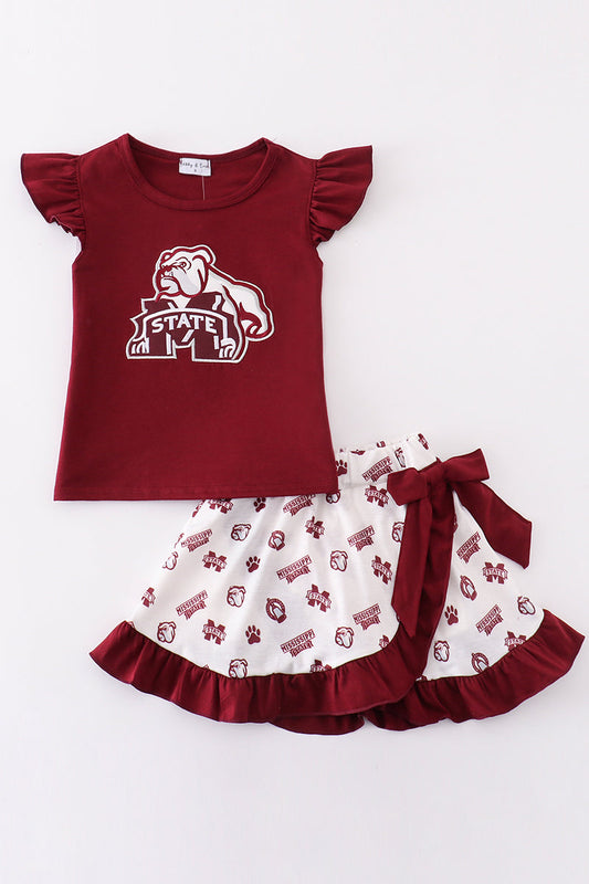 Maroon mississippi embroidery girl skort set