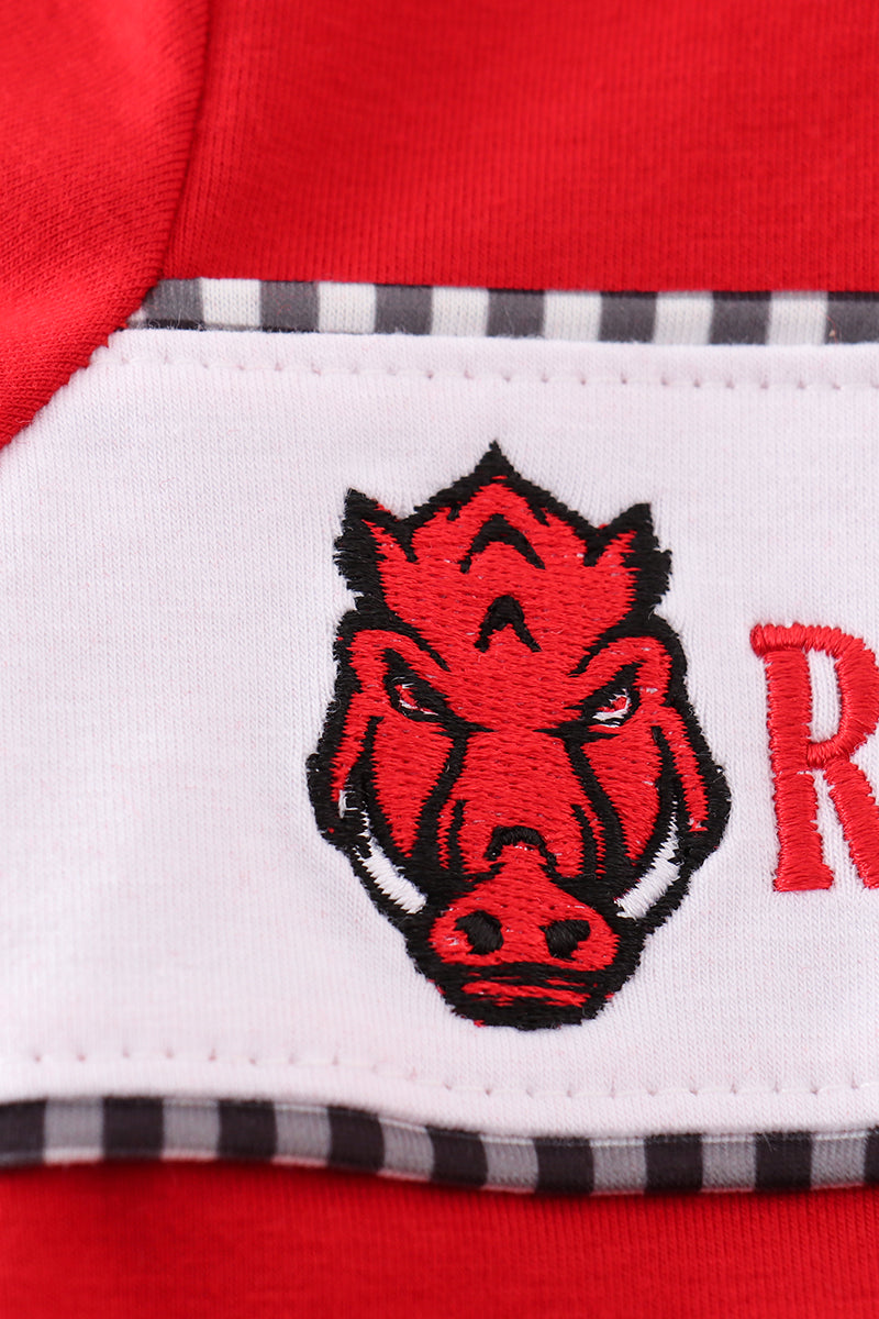 Red razorbacks embroidery boy bubble