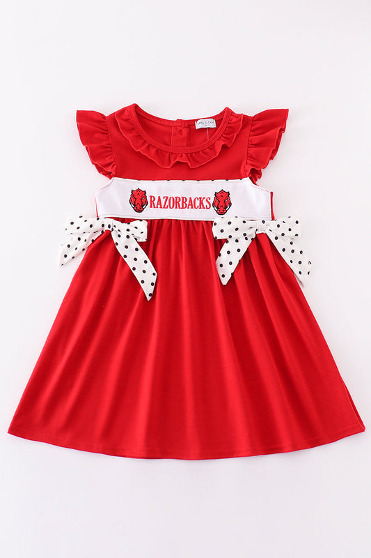 Red razorbacks embroidery girl dress