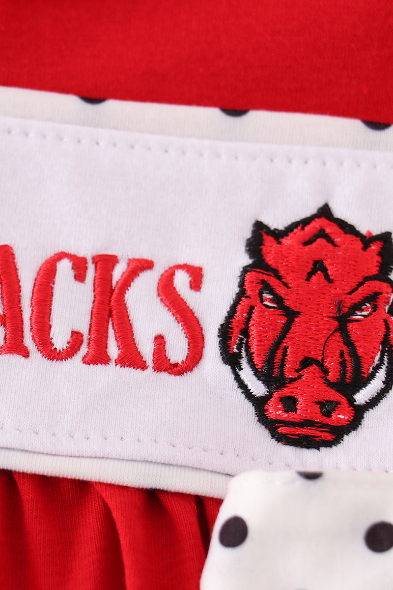 Red razorbacks embroidery girl dress