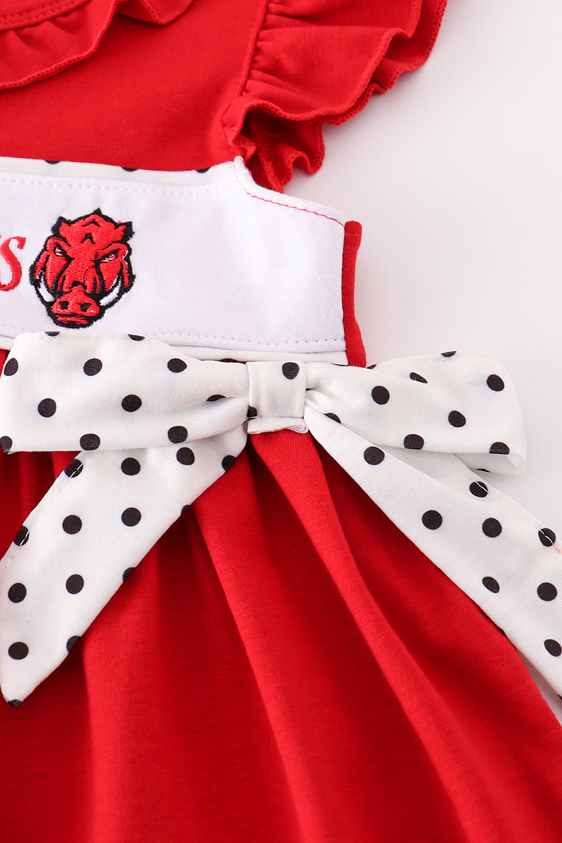 Red razorbacks embroidery girl dress