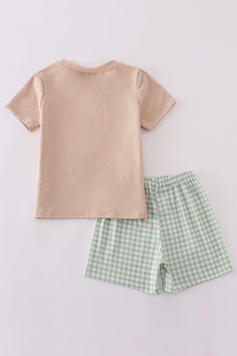 Green bunny embroidery boy set