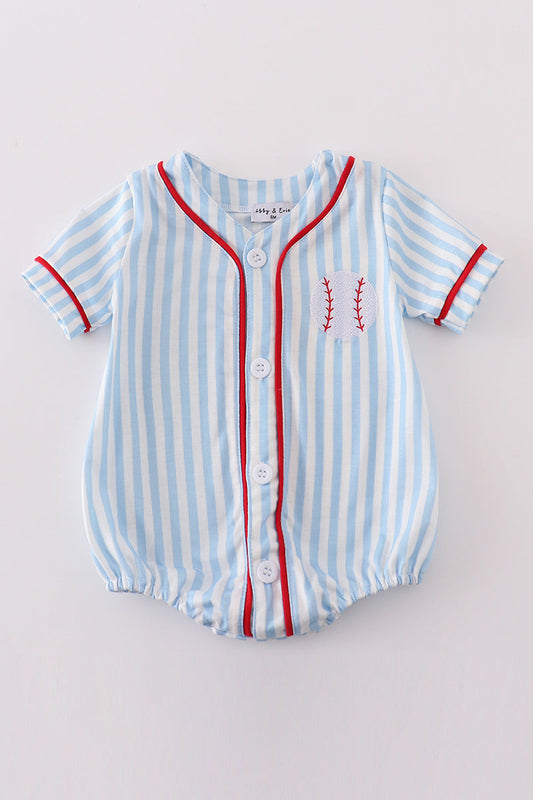 Blue Stripe Baseball Embroidery Boy Bubble