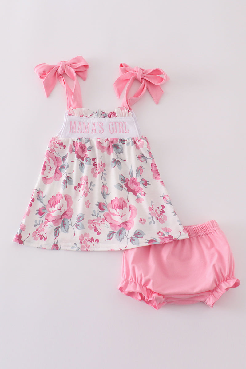 Pink Floral MAMA'S Embroidery Bloomer Set