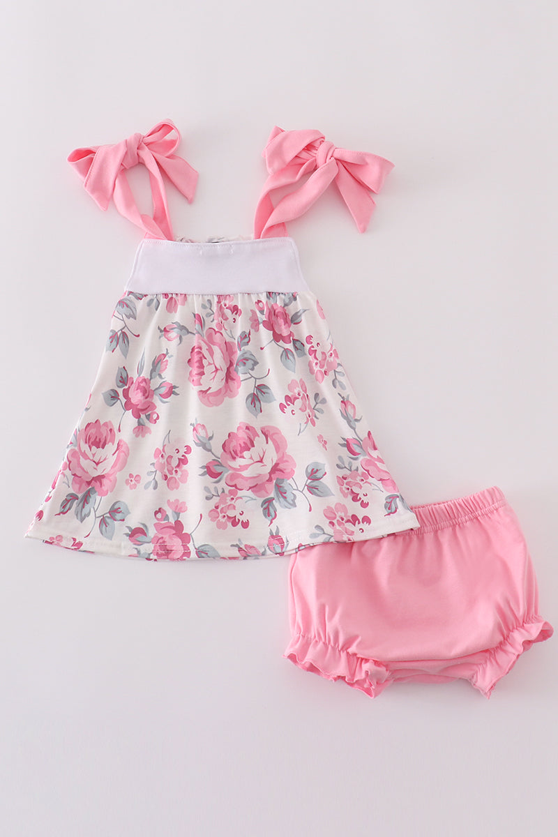 Pink Floral MAMA'S Embroidery Bloomer Set