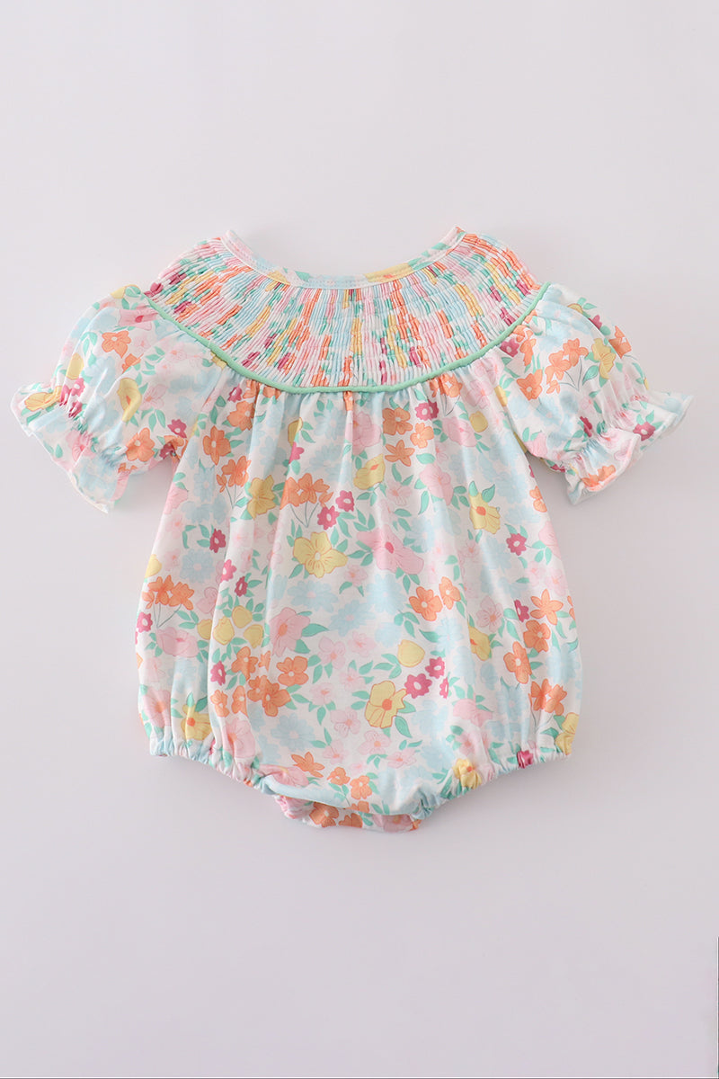 Green springtime bloom smocked girl bubble