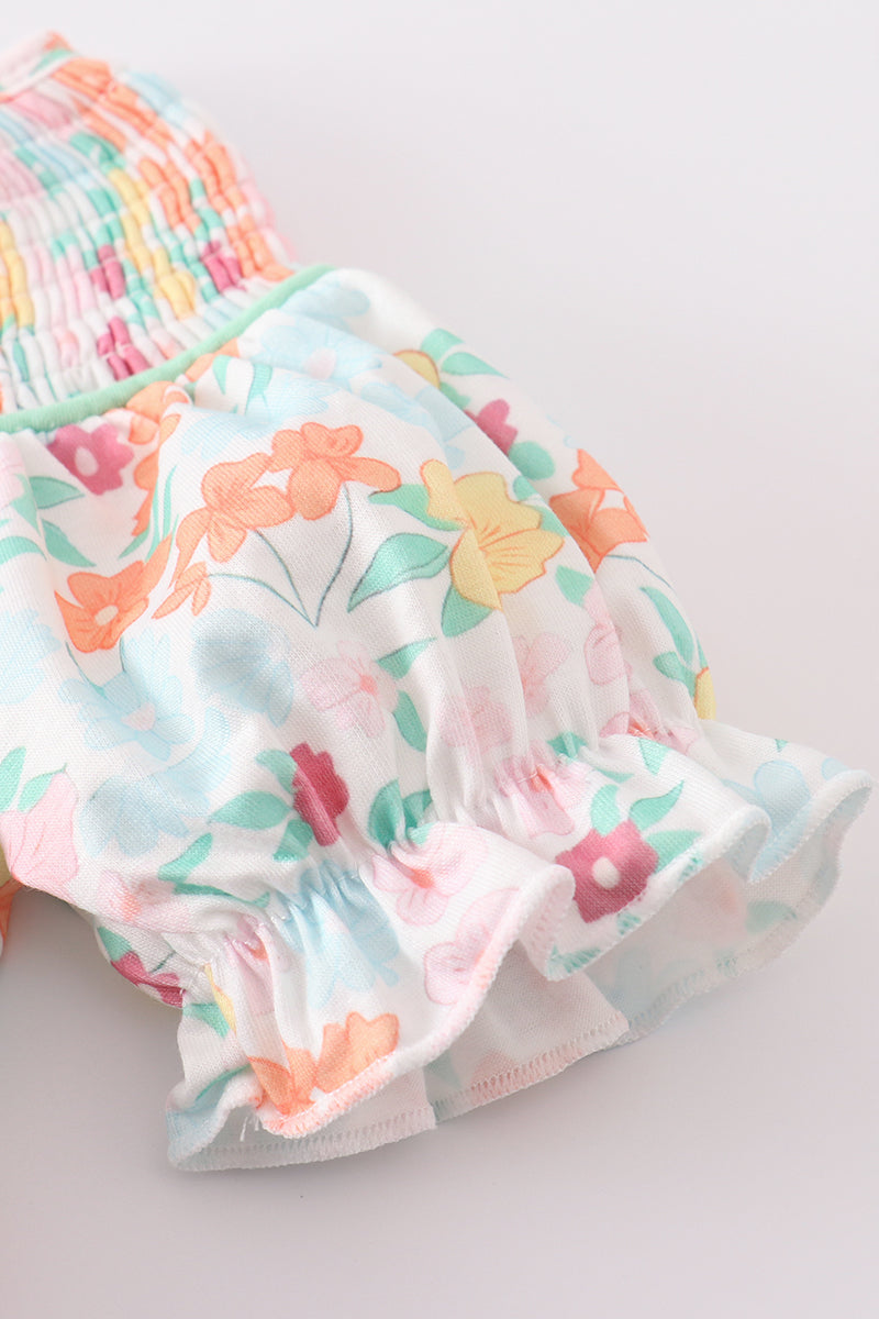 Green springtime bloom smocked girl bubble