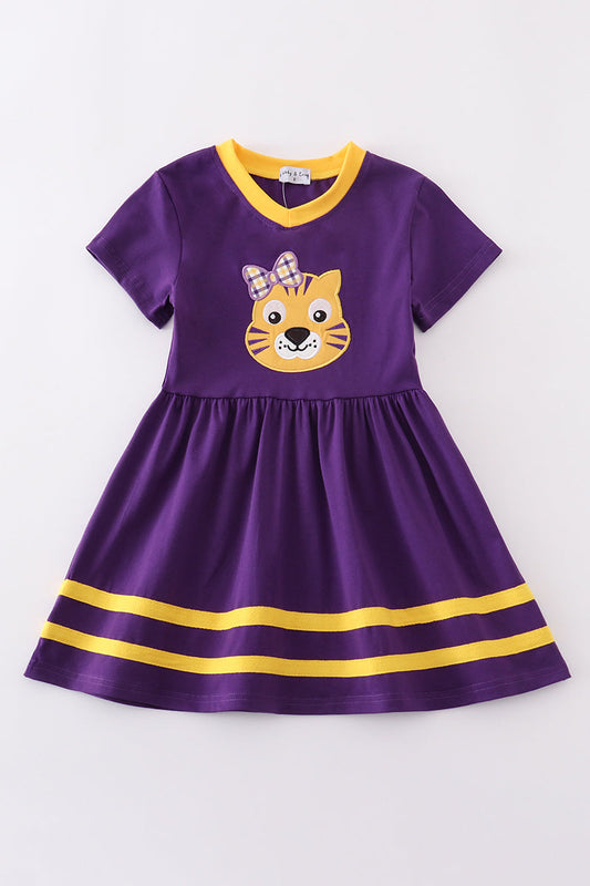 Purple gold LSU applique dress