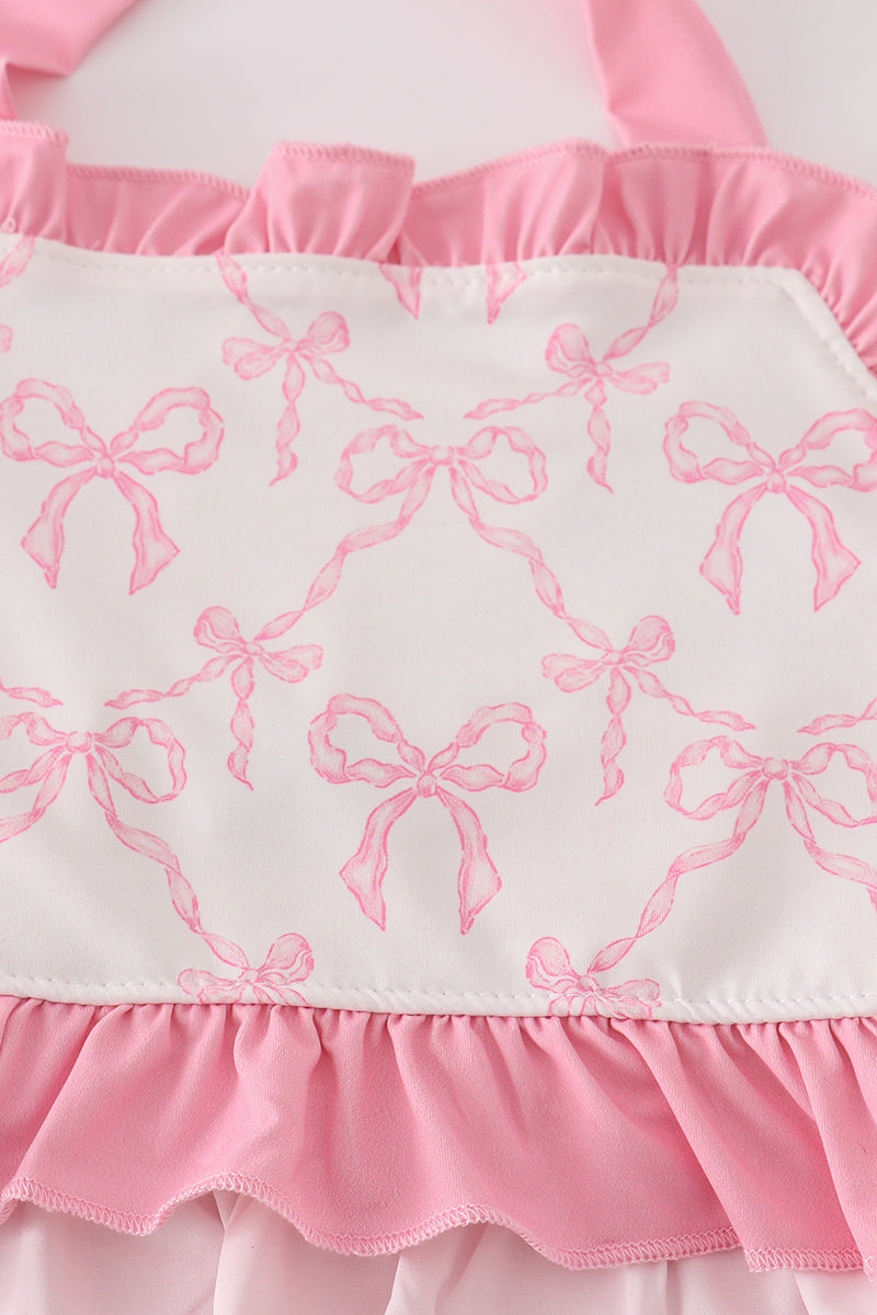 Pink bow smocked 2pc swimsuit