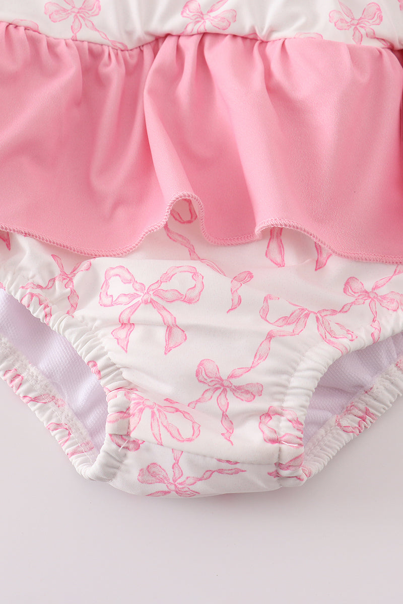 Pink bow smocked 2pc swimsuit