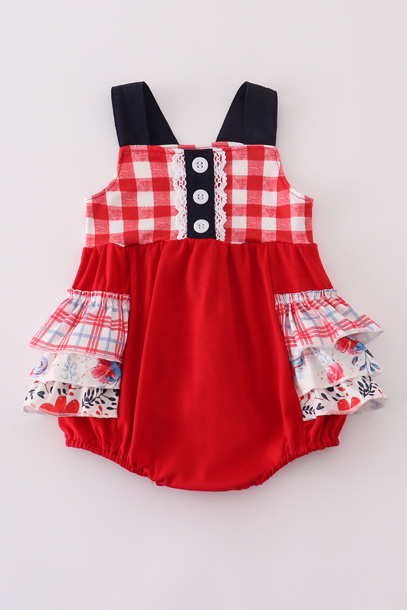 Red floral gingham ruffle bubble