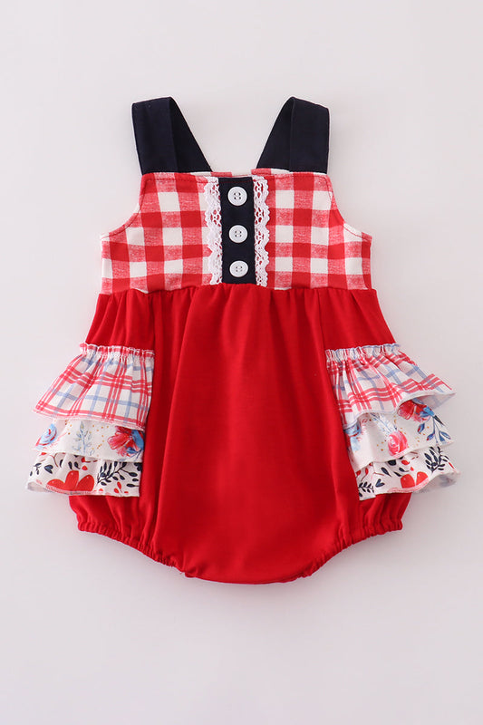 Red floral gingham ruffle bubble