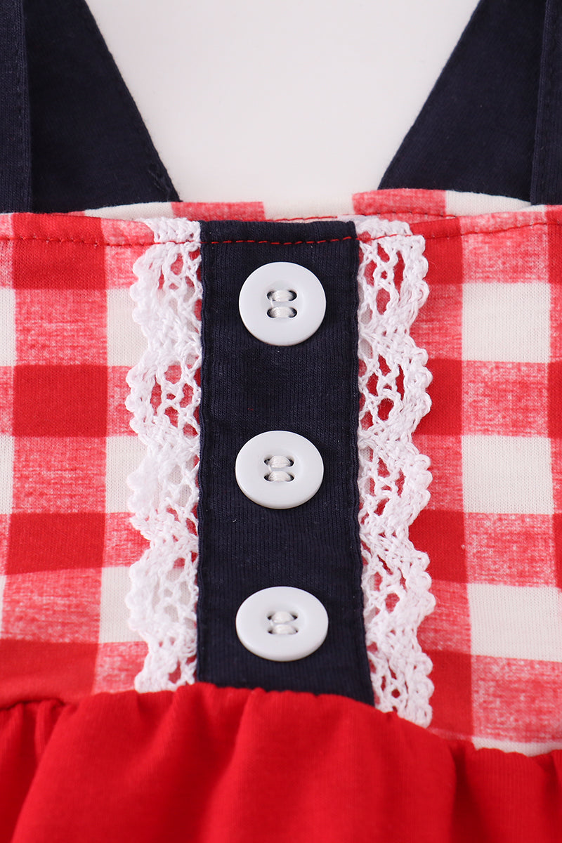 Red floral gingham ruffle bubble