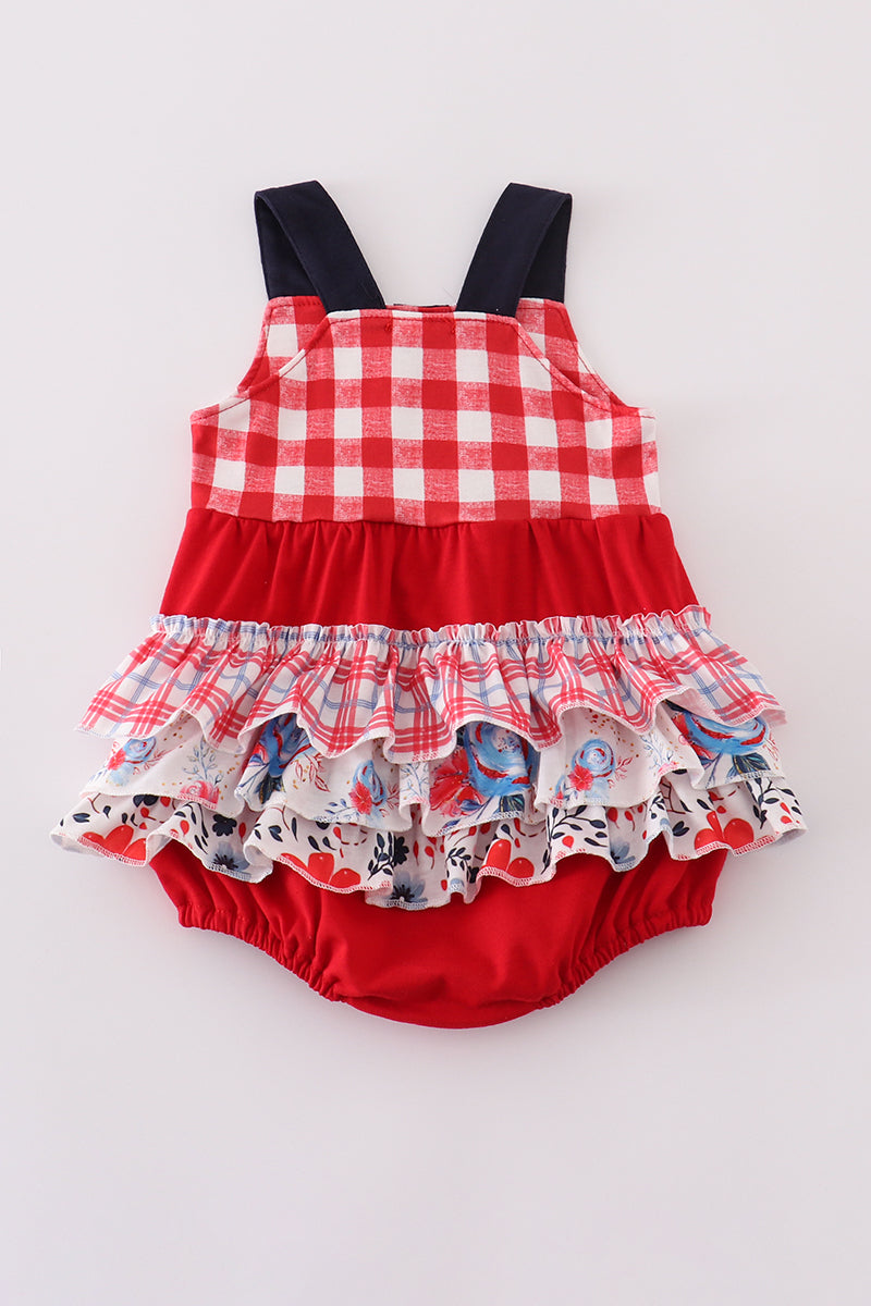 Red floral gingham ruffle bubble