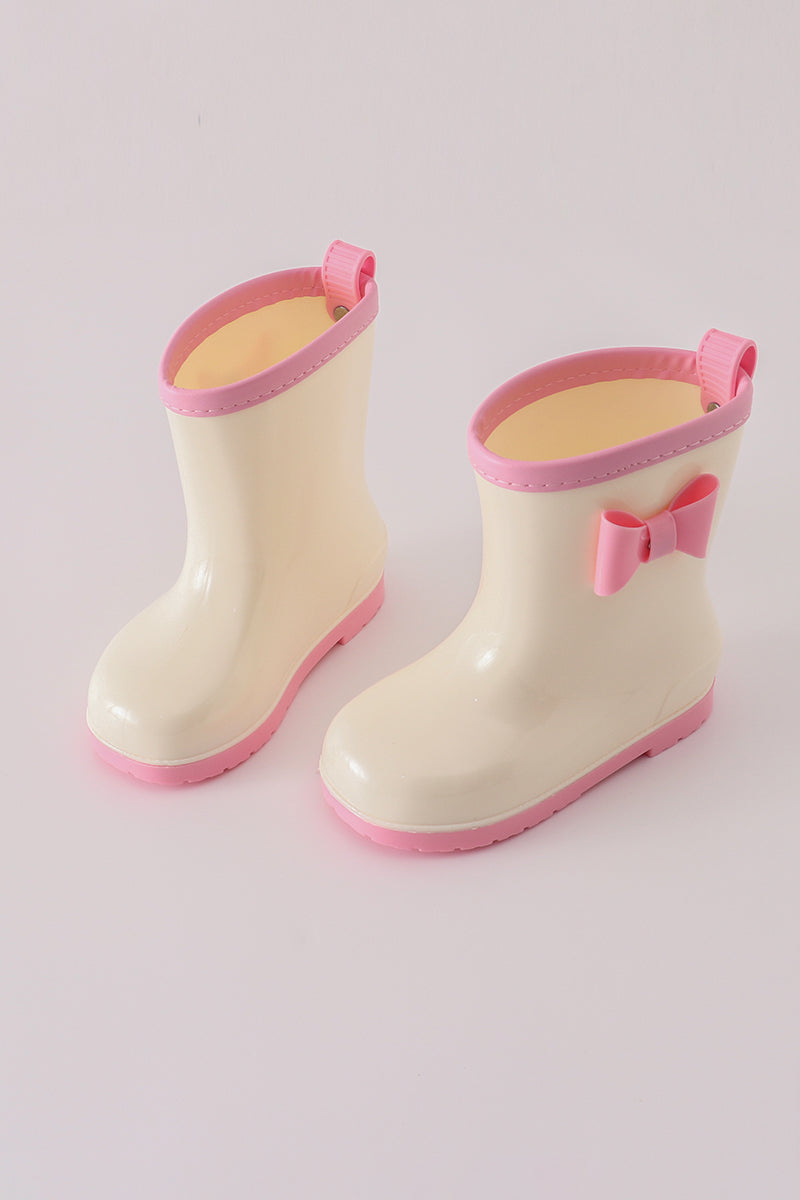 Pink & white bow rain boots