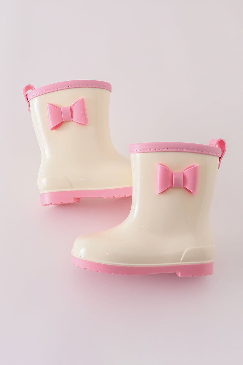 Pink & white bow rain boots