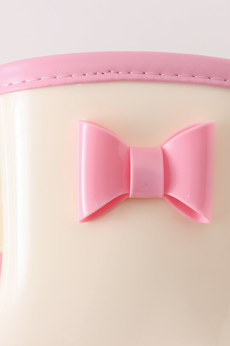 Pink & white bow rain boots