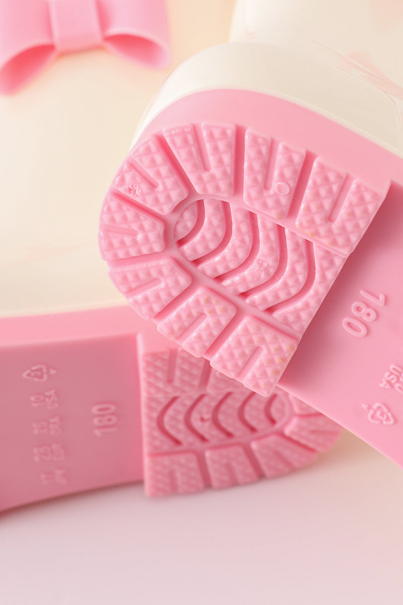 Pink & white bow rain boots