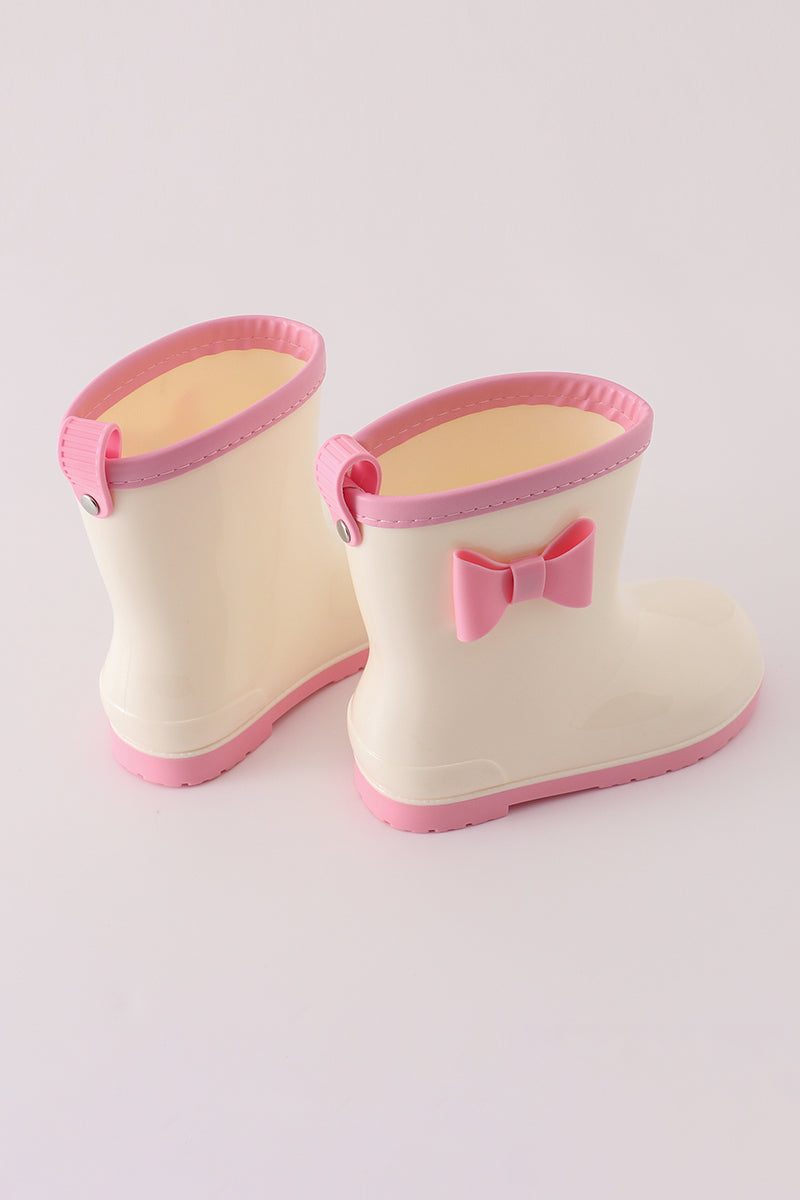Pink & white bow rain boots