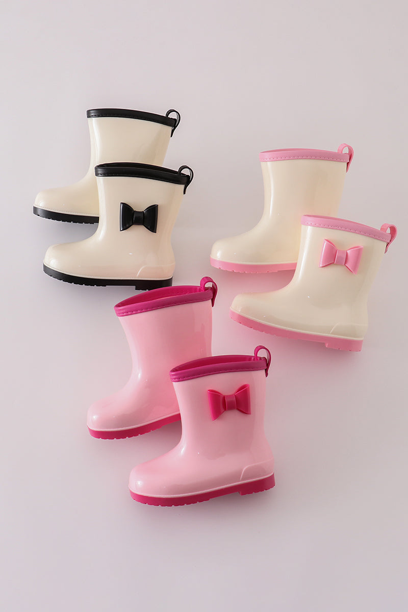 Pink & white bow rain boots