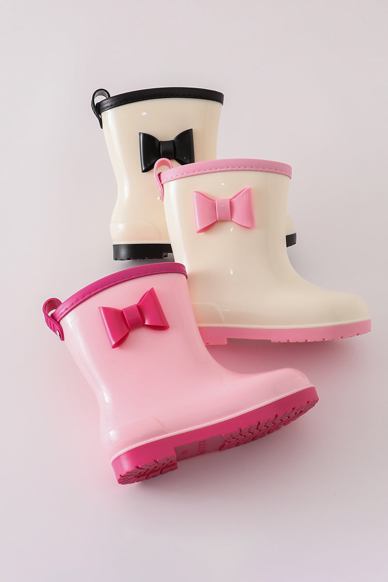 Pink bow rain boots