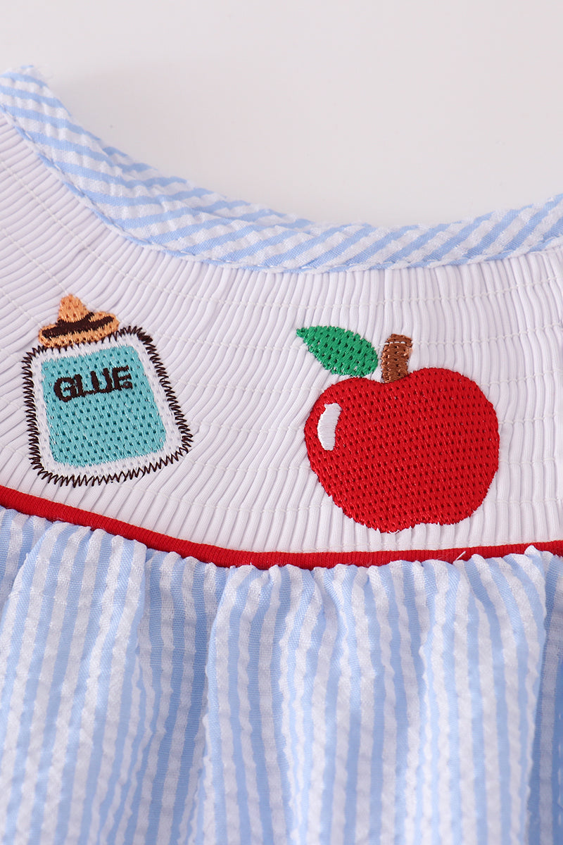 Red ABC apple embroidery smocked shorts set