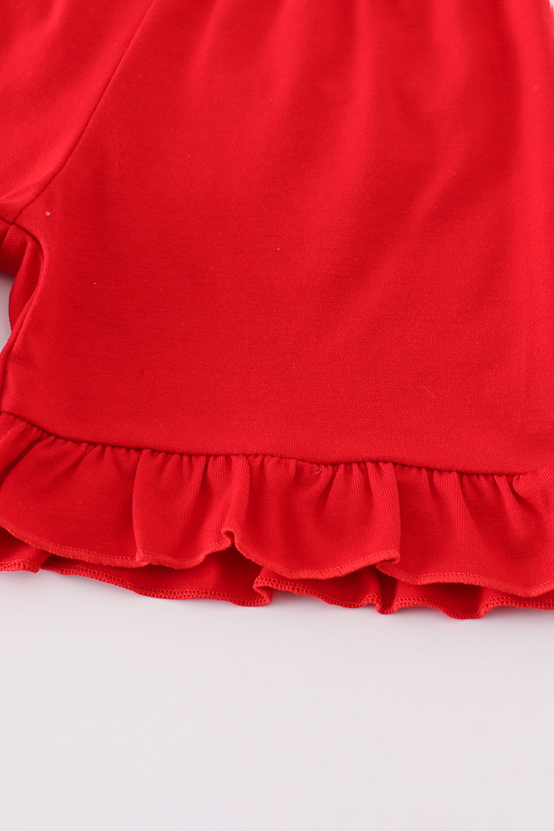 Red ABC apple embroidery smocked shorts set