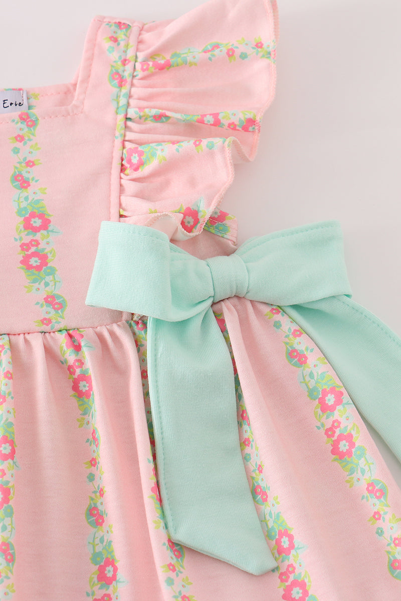 Pink floral print ruffle bloomer set