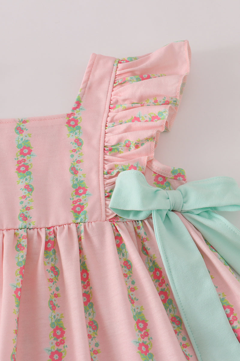 Pink floral ruffle shorts set