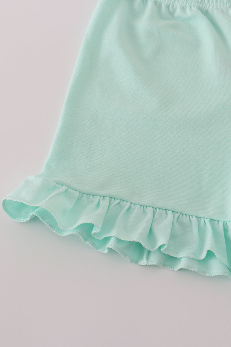 Pink floral ruffle shorts set