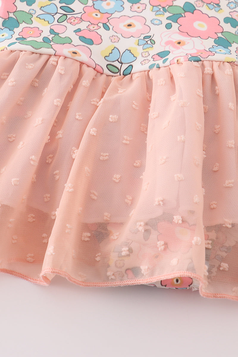 Pink floral print swiss dot leotard