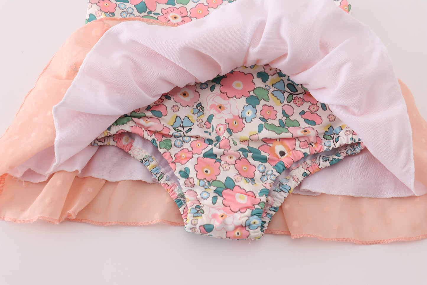 Pink floral print swiss dot leotard