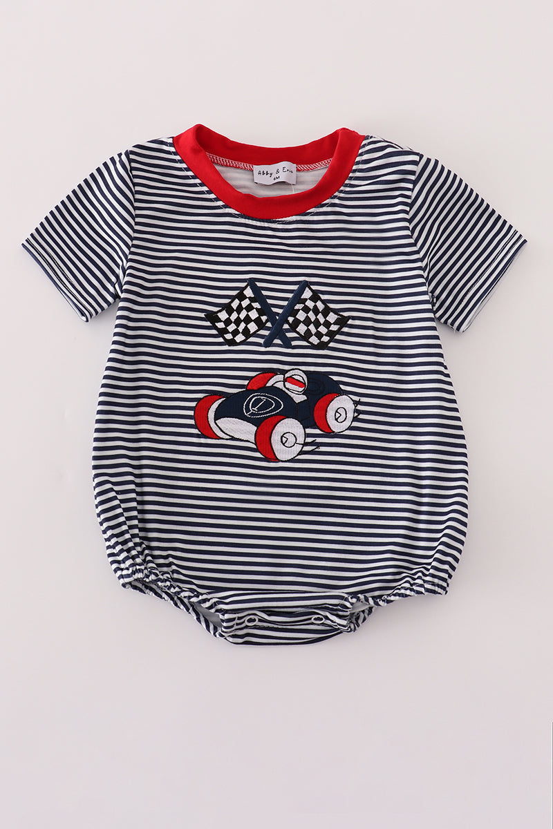 Navy stripe racing car embroidery bubble
